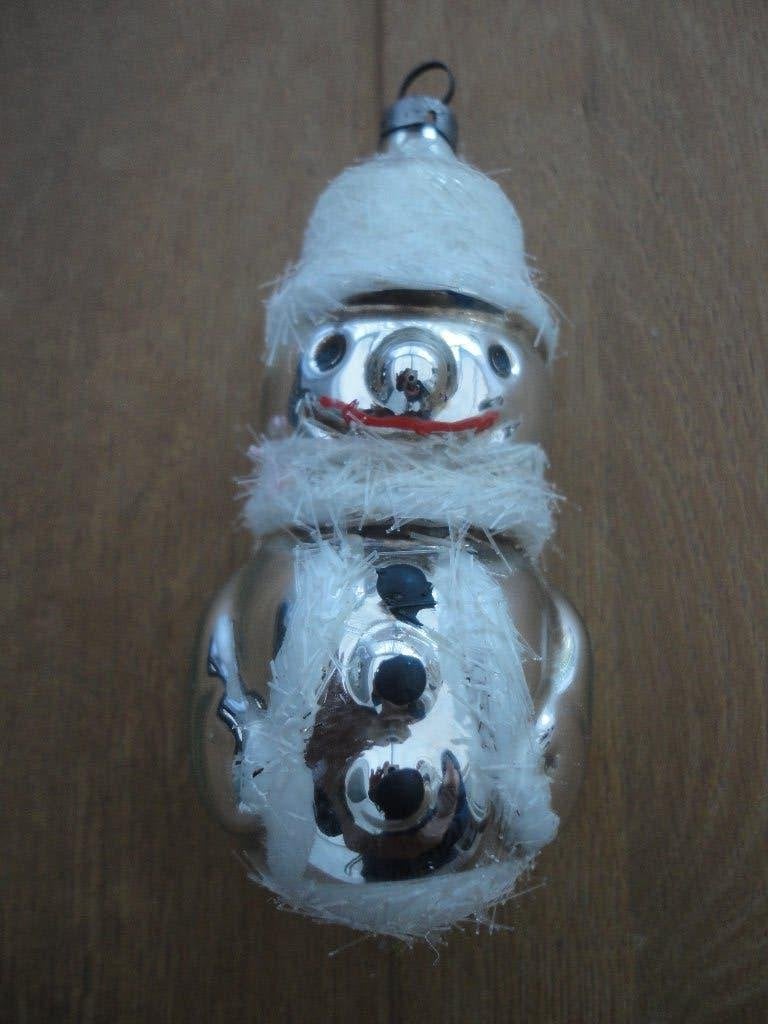 Mooie oude glazen kerstbal vorm is een sneeuwpop, Ophalen of Verzenden, Gebruikt