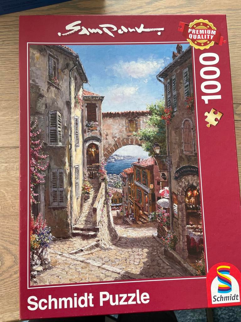 Schmidt Puzzel 1000 stukjes - Sam Park 'Mediterranean View', Ophalen, 500 t/m 1500 stukjes, Gebruikt, Legpuzzel