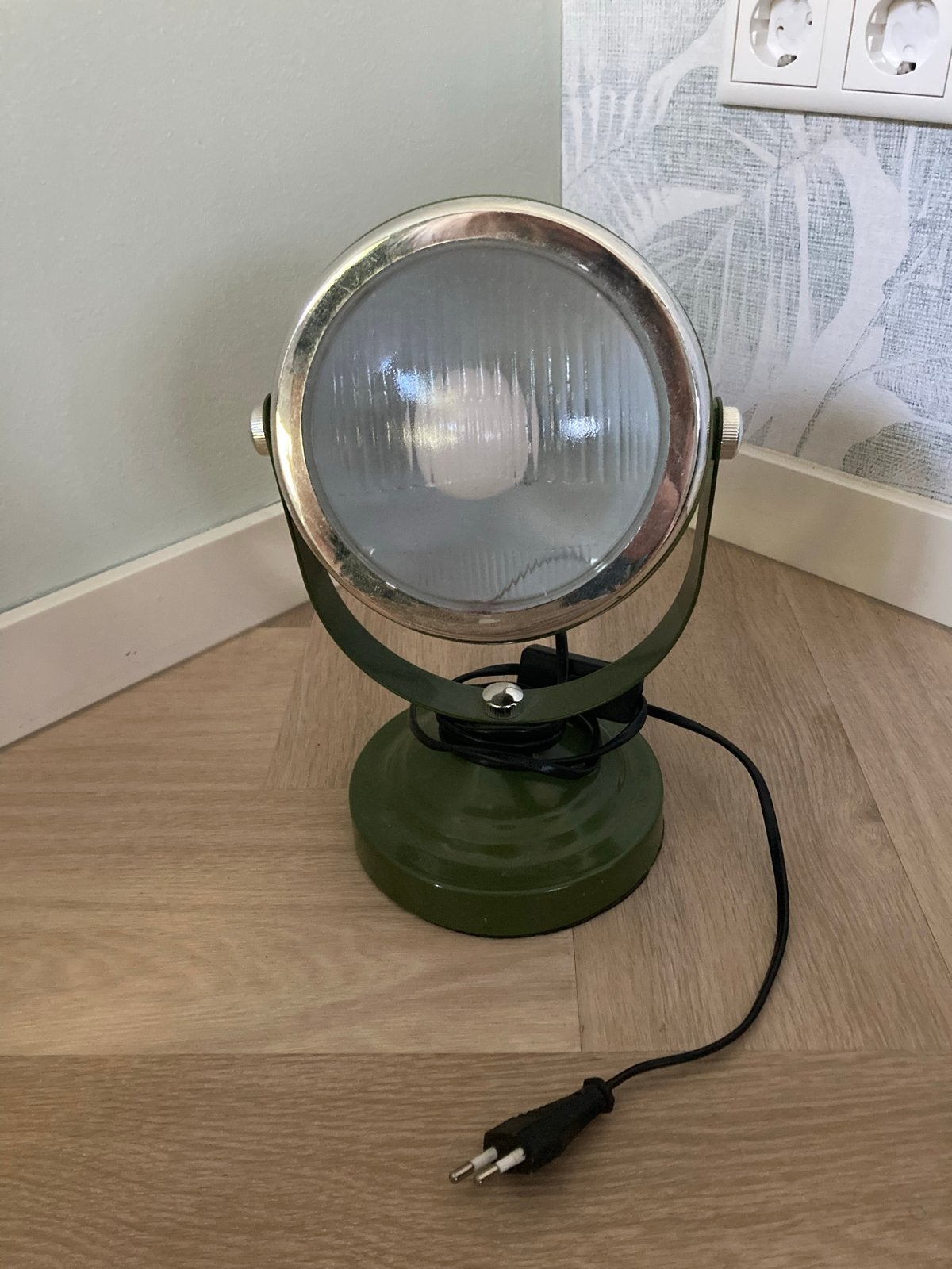 Vintage jaren ‘70 olijfgroene tafellamp, Overige typen, Gebruikt, Groen, 25 cm