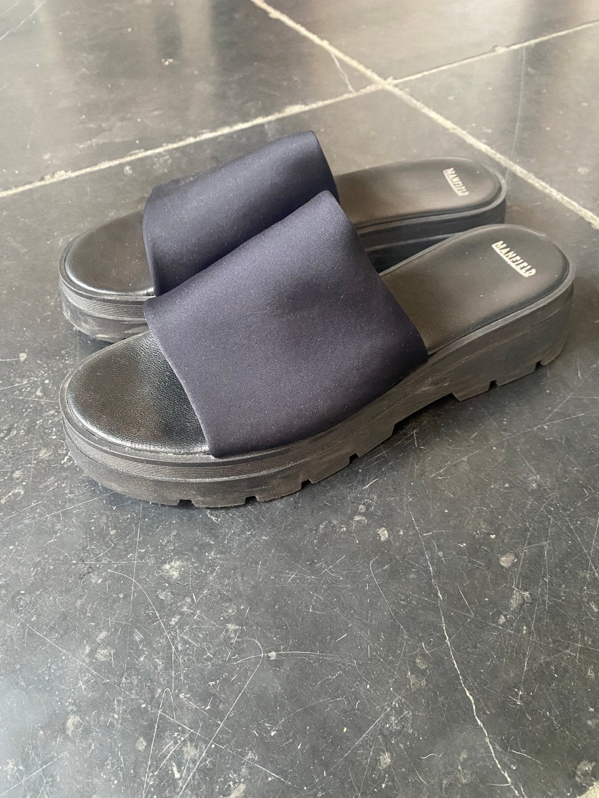 Manfield zwarte sandalen dames, maat 41, Zwart, Zo goed als nieuw, Sandalen of Muiltjes, Ophalen of Verzenden