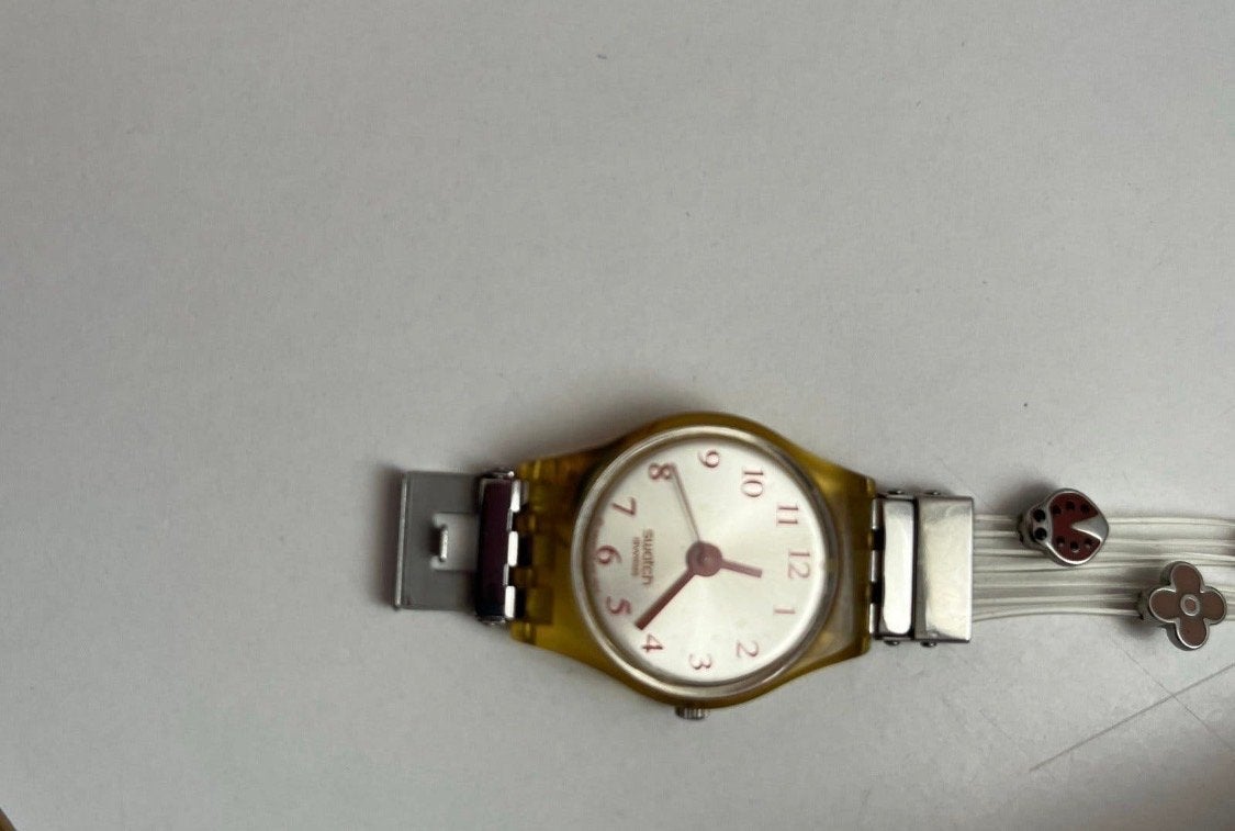 Vintage Swatch Polshorloge met uniek bandje, Ophalen, Kunststof, Gebruikt, Polshorloge