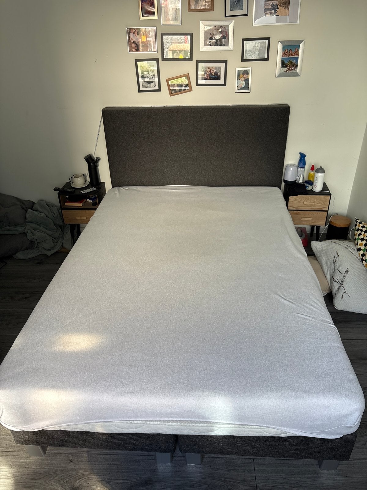Tweepersoonsbed met hoofdbord en matras, Ophalen, Gebruikt, Tweepersoons, 140 cm