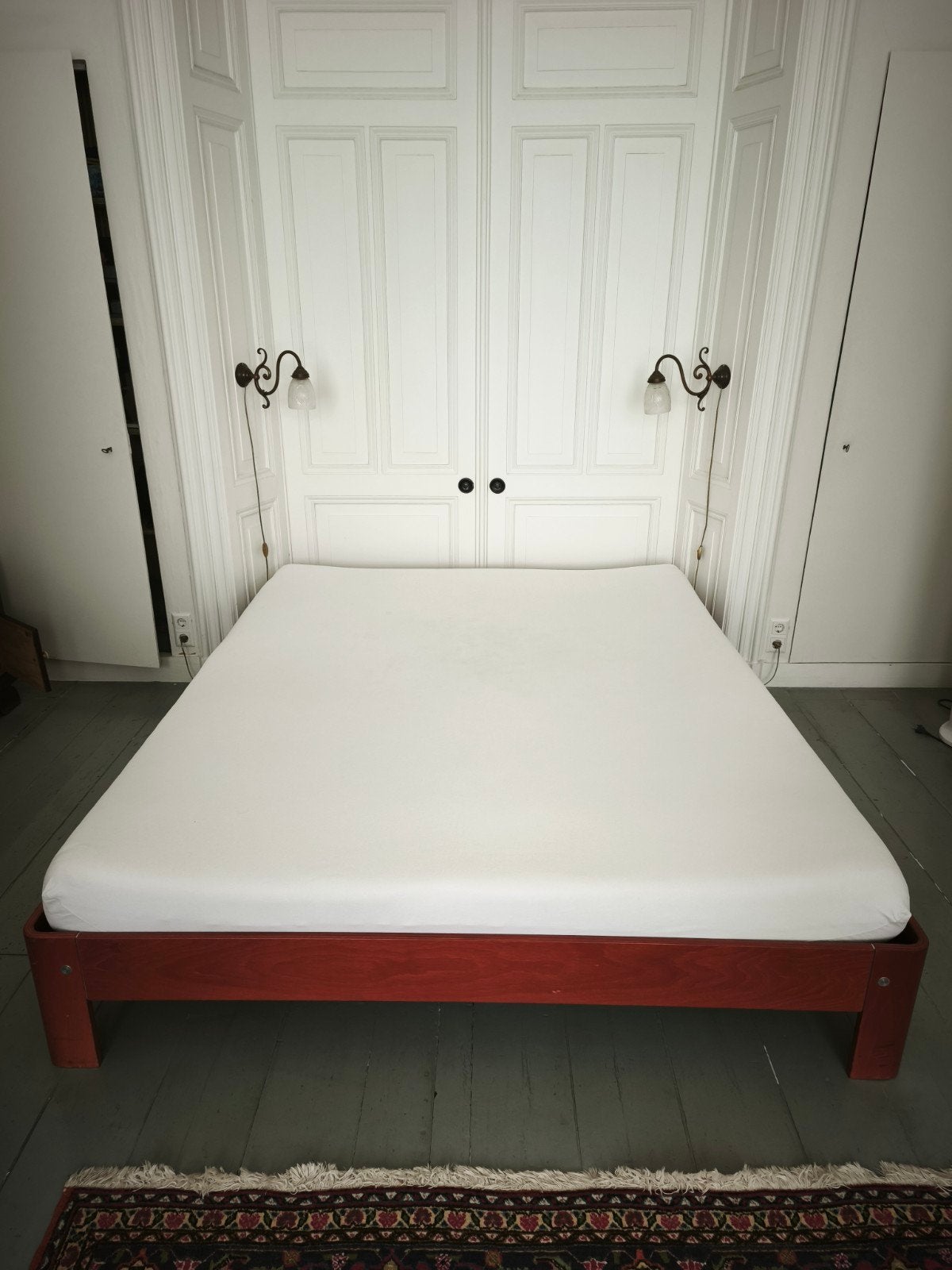 Auping Auronde tweepersoonsbed kersenhout 220x180, Ophalen, Zo goed als nieuw, 180 cm, Hout