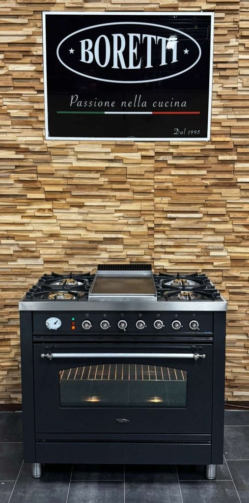 Luxe Boretti Fornuis 90cm antraciet + rvs 1 oven frytop, Niet ingevuld, 60 cm of meer, Niet ingevuld, Ophalen of Verzenden