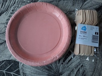 Bord, karton, roze 1ost. / gebaksvorkjes, hout 20 st., Ophalen, Nieuw, Overige typen, Overige