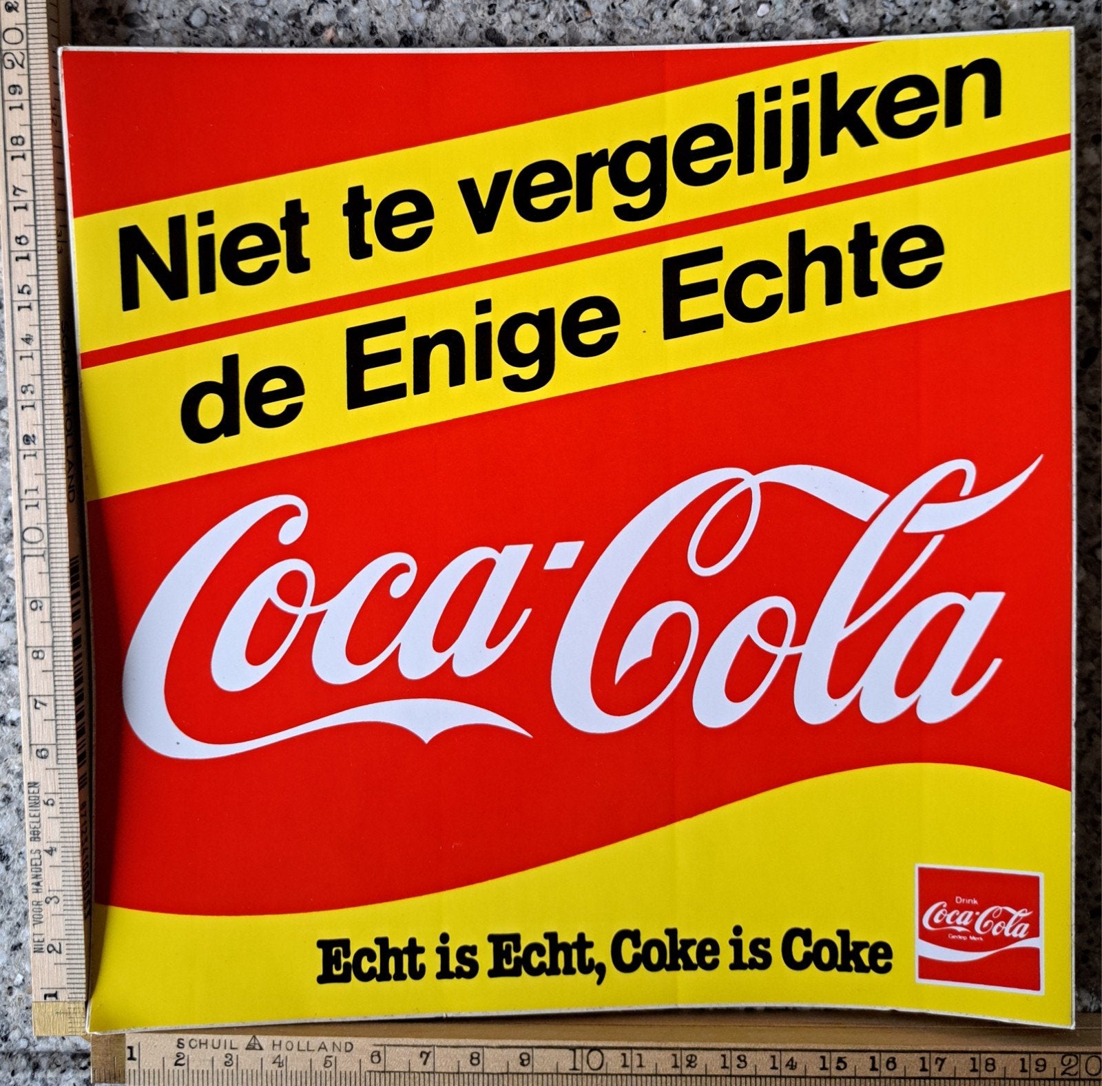 Vintage grote vierkante sticker COCA-COLA de enige echte, Ophalen of Verzenden, Zo goed als nieuw