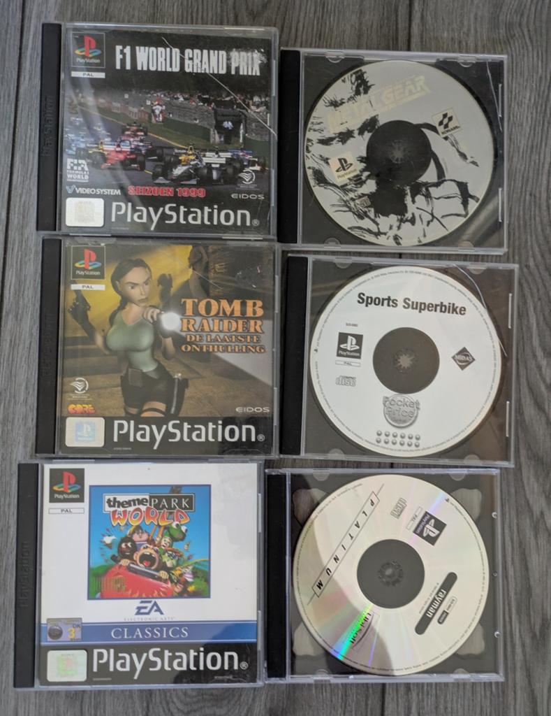 Diverse PlayStation 1 games: F1, Tomb Raider, Theme Park, Spelcomputers en Games, Games | Sony PlayStation 1, Gebruikt, Overige genres