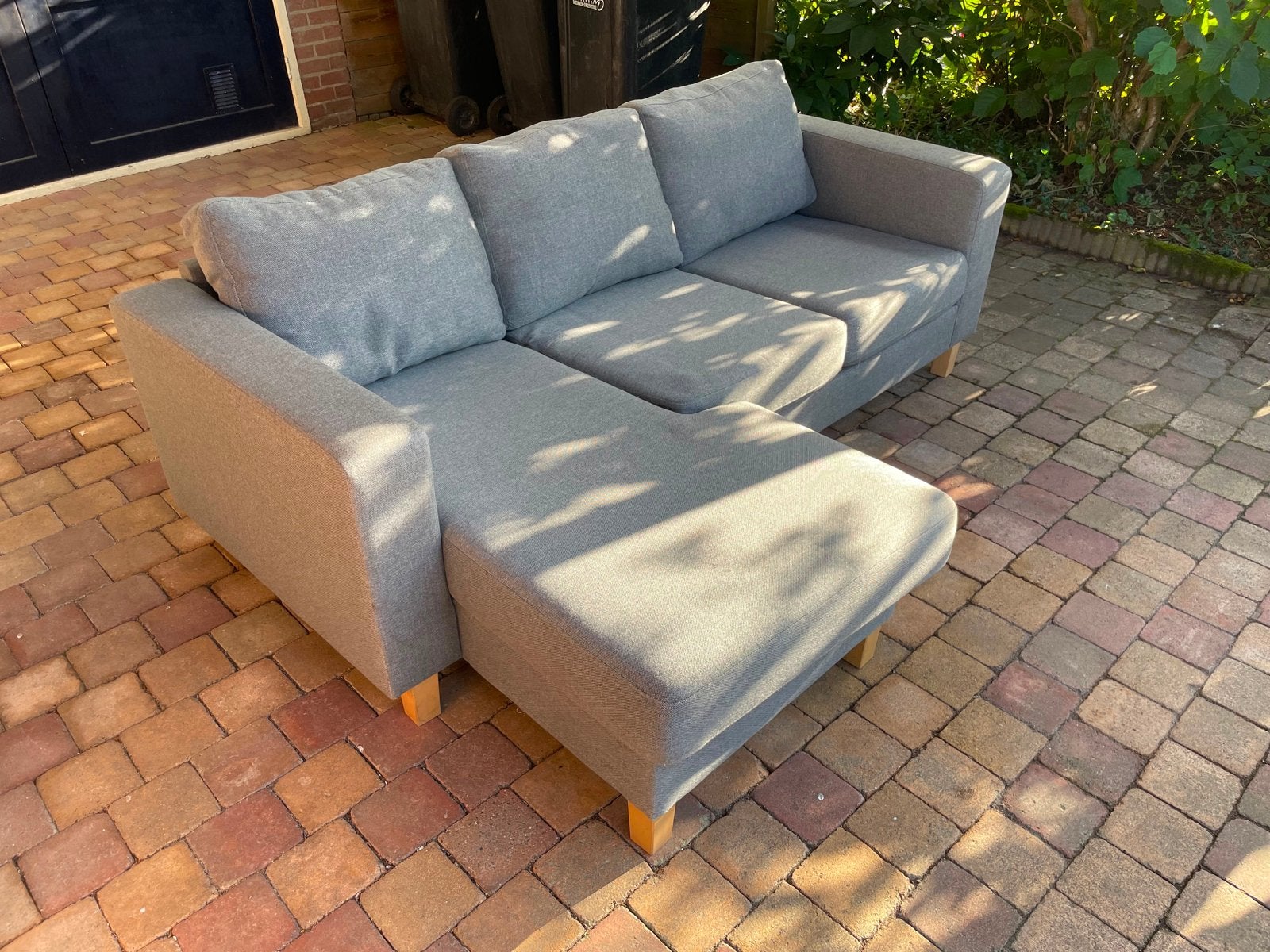 Grijze hoekbank, Ophalen, Gebruikt, 125 tot 150 cm, Hoekbank