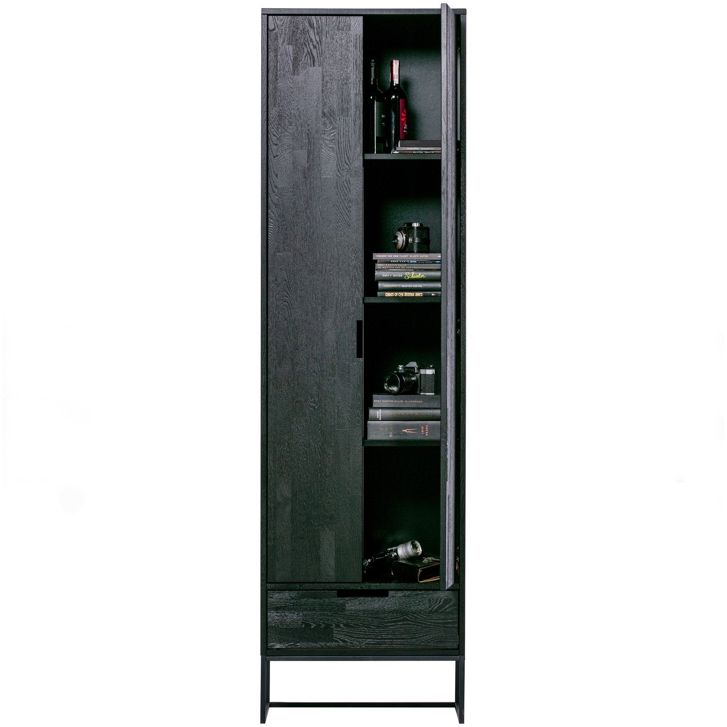 WOOOD Silas kast zwart, Ophalen, 200 cm of meer, Eikenhout, Met lade(s)