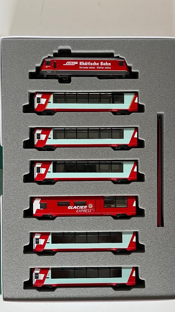 KATO Rhb Glacier Express Set Lok + 6 Rijtuigen, Overige merken, Nieuw, Ophalen of Verzenden, Gelijkstroom