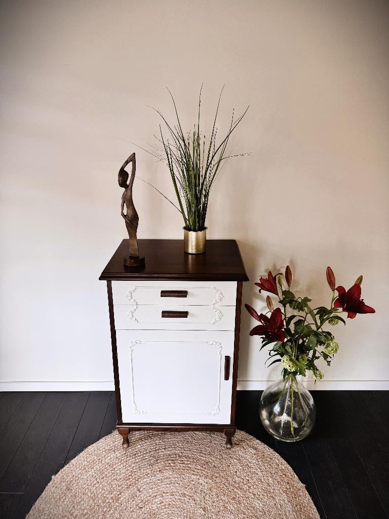 Origineel Vintage Kastje - Japandi stijl - Hout & Wit, Ophalen