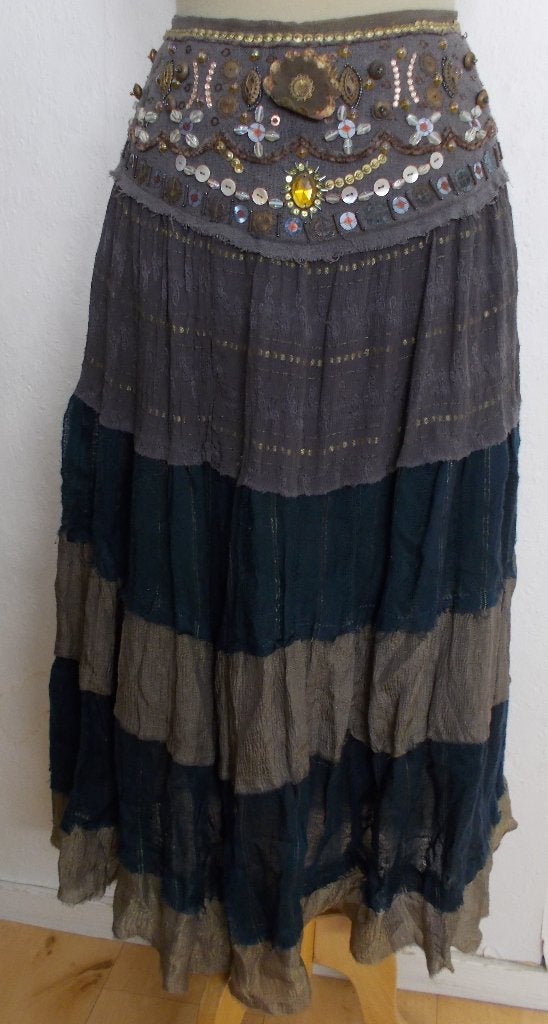 Ibiza/boho/hippie bewerkte stroken rok van Saroco! 38, Maat 38/40 (M), Bruin, Verzenden, Zo goed als nieuw