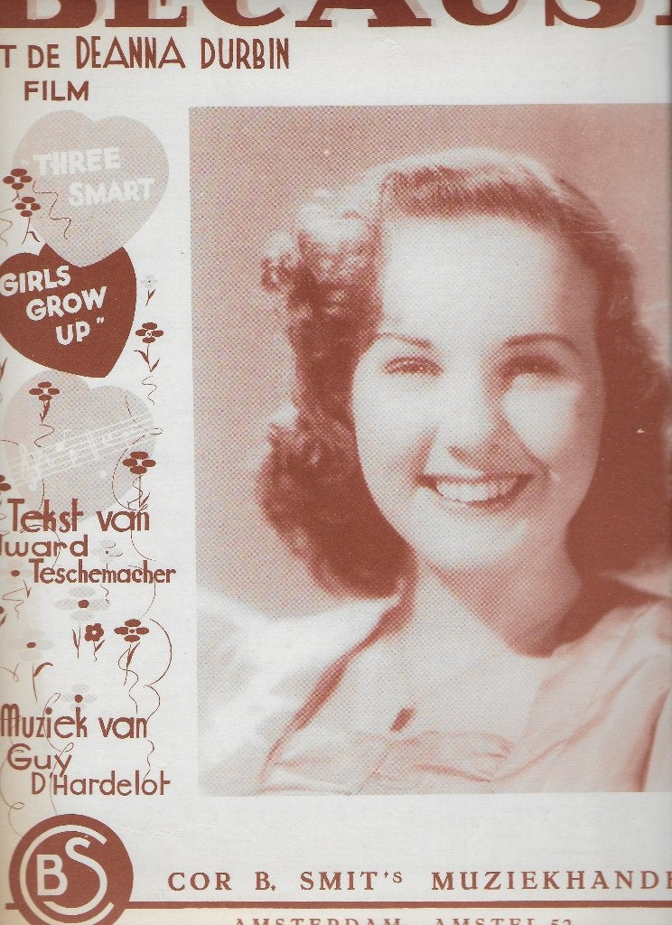 Bo645 bladmuziek because uit de deanna durbin film, Zang, Gebruikt, Ophalen of Verzenden, Artiest of Componist