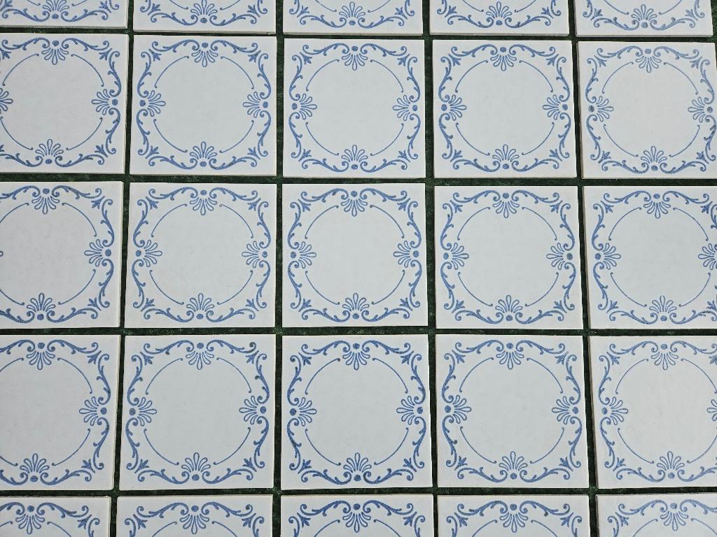 Oude vintage Mosa tegels met blauw motief - 15 x 15 cm, Doe-het-zelf en Verbouw, Tegels, Gebruikt, Minder dan 20 cm, Minder dan 5 m²