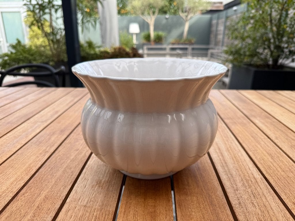 Bloempot geribbeld wit 23cm - Oud Delft w 115/3, Ophalen of Verzenden