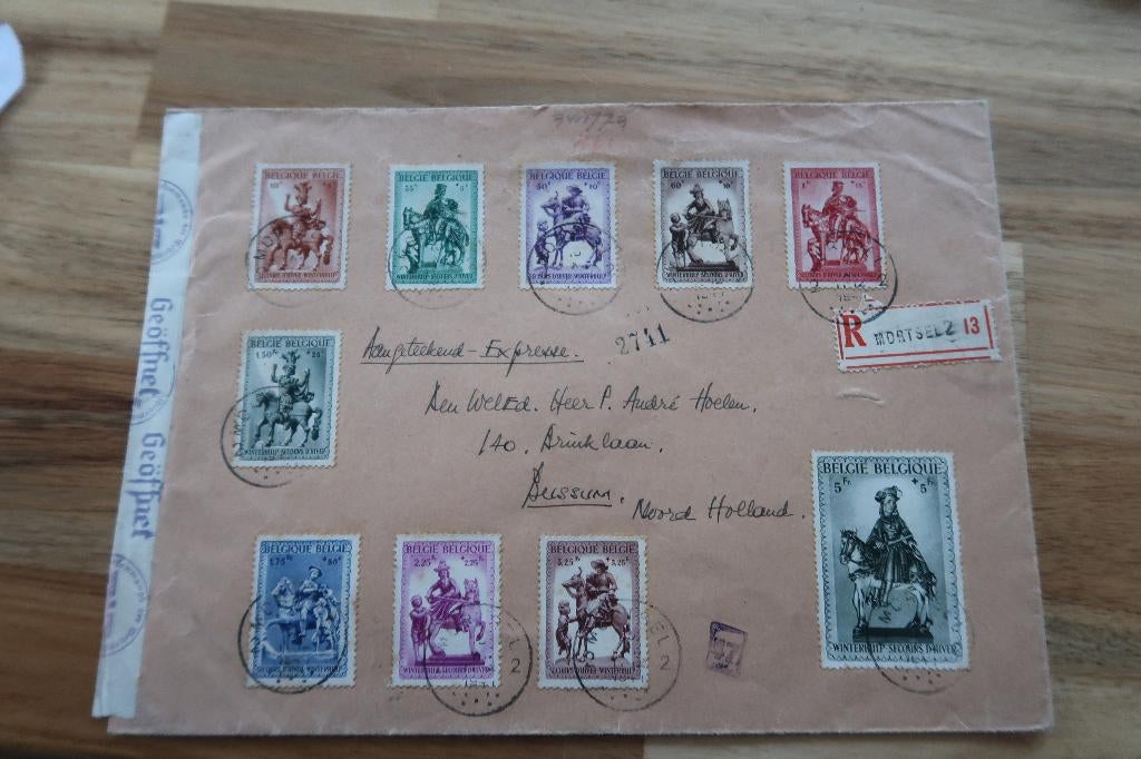 België Michel 582-591 op brief naar Bussum Duitse Censuur, Postzegels en Munten, Brieven en Enveloppen | België, Ophalen of Verzenden