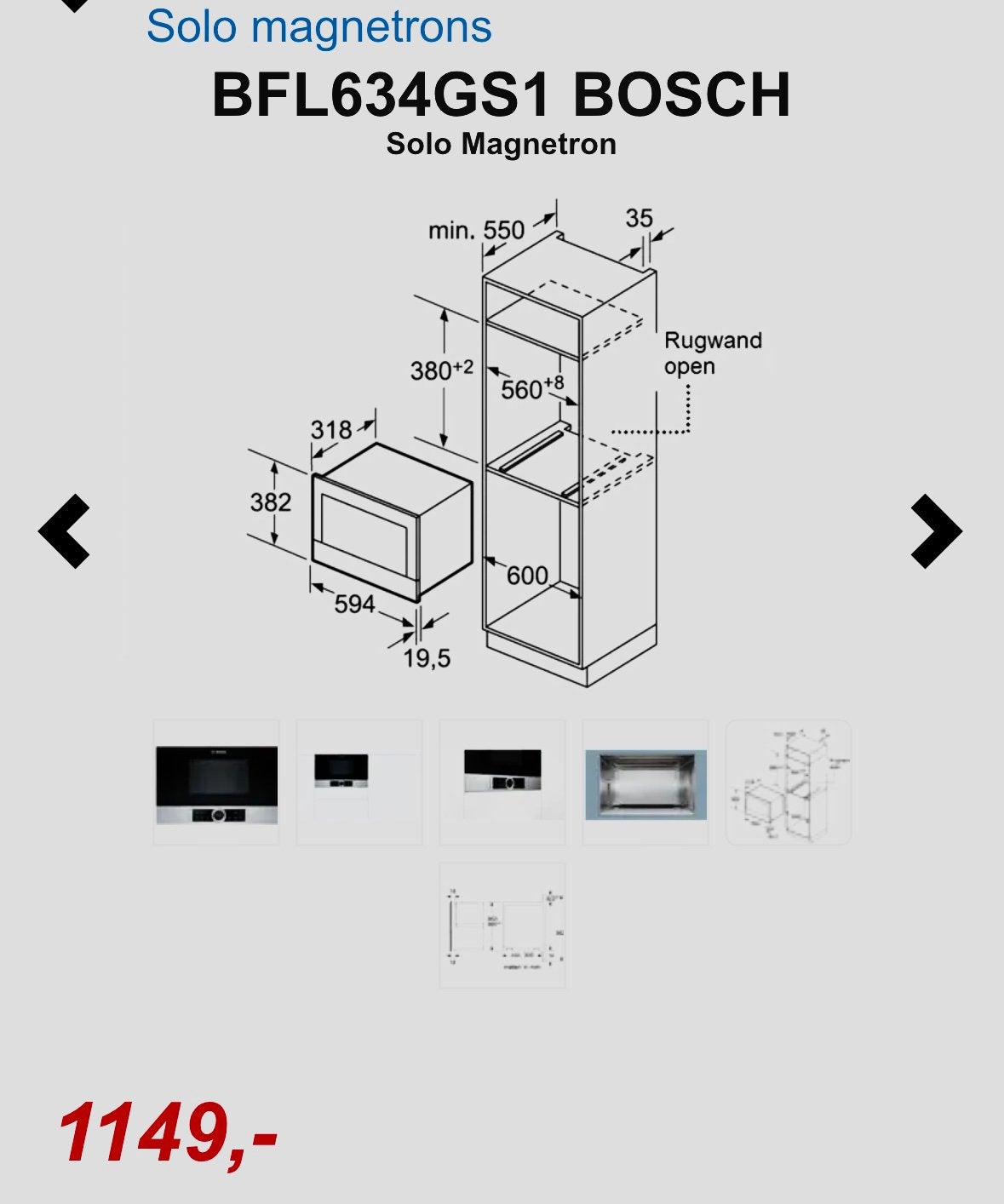 Bosch inbouw magnetron BFL634GS1 900 W ( ZGAN), Witgoed en Apparatuur, Minder dan 45 cm, Ophalen of Verzenden, Inbouw, Magnetron