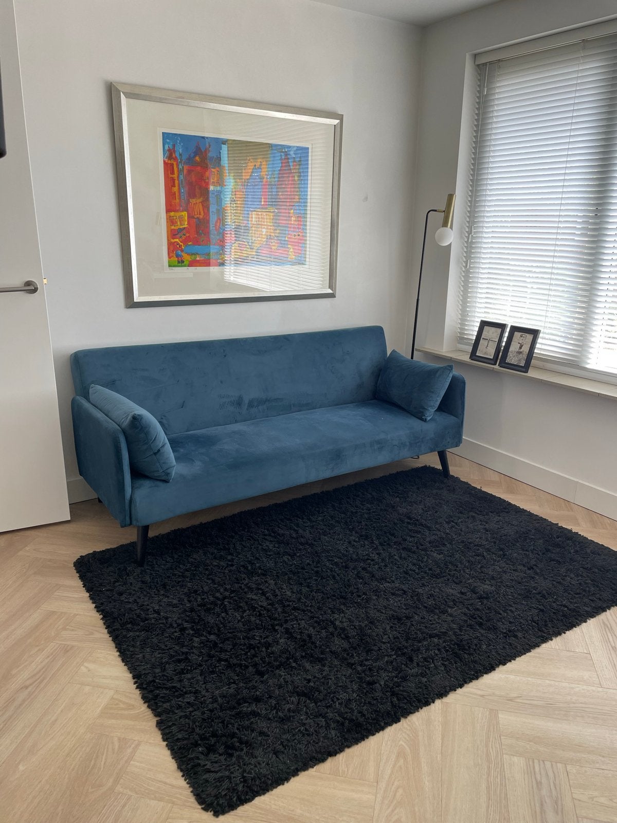 Comfortabele blauwe slaapbank - Ongebruikt, Ophalen, 150 tot 200 cm, 75 tot 100 cm, Stof