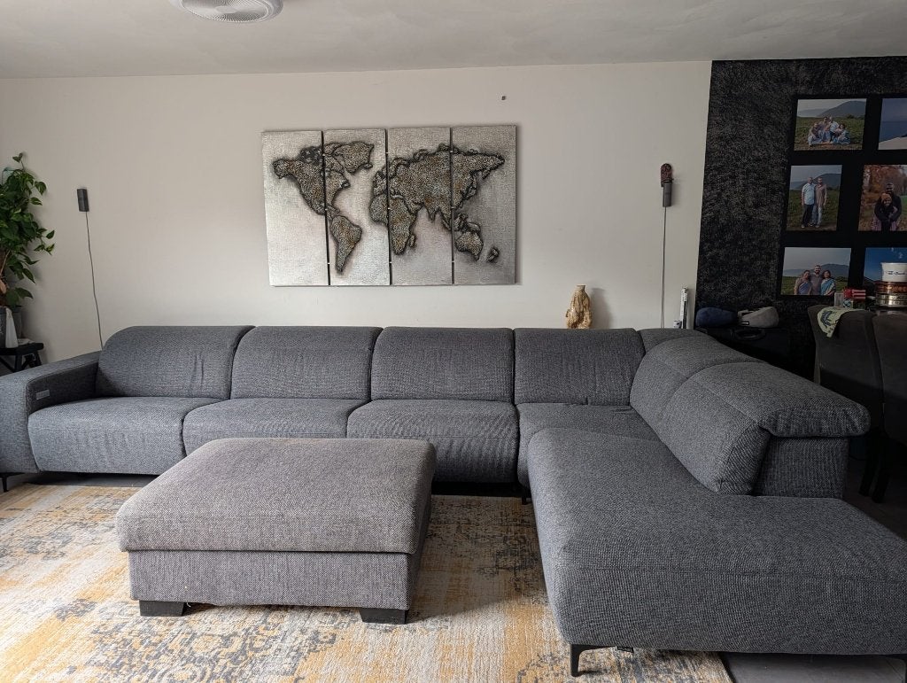 Grote grijze hoekbank met poef, Huis en Inrichting, Ophalen, Zo goed als nieuw, Metaal, Modern, Comfortabel