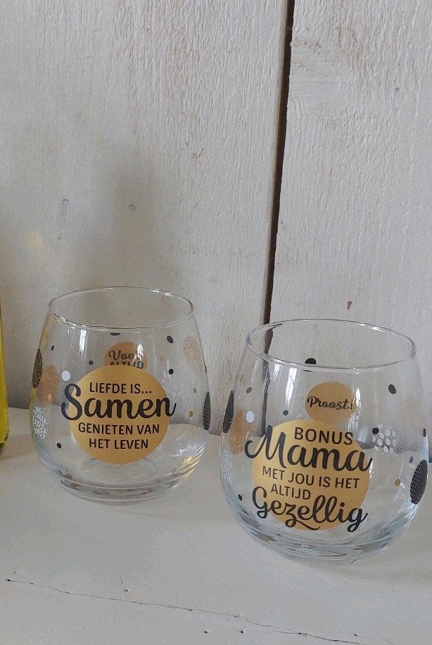 Glazen om cadeau te geven aan een bonusmama bonusmoeder, Glas of Glazen, Nieuw, Ophalen of Verzenden, Glas