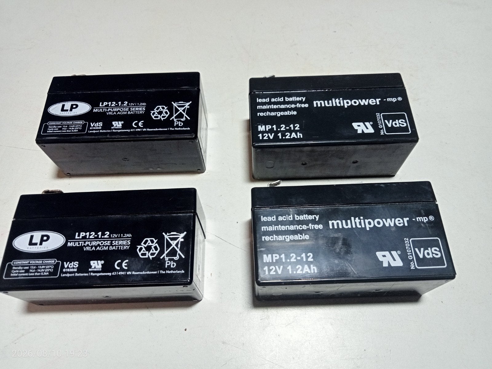 4 stuks 12V 1.2Ah Loodaccu's, Verzenden, Gebruikt, Oplaadbaar