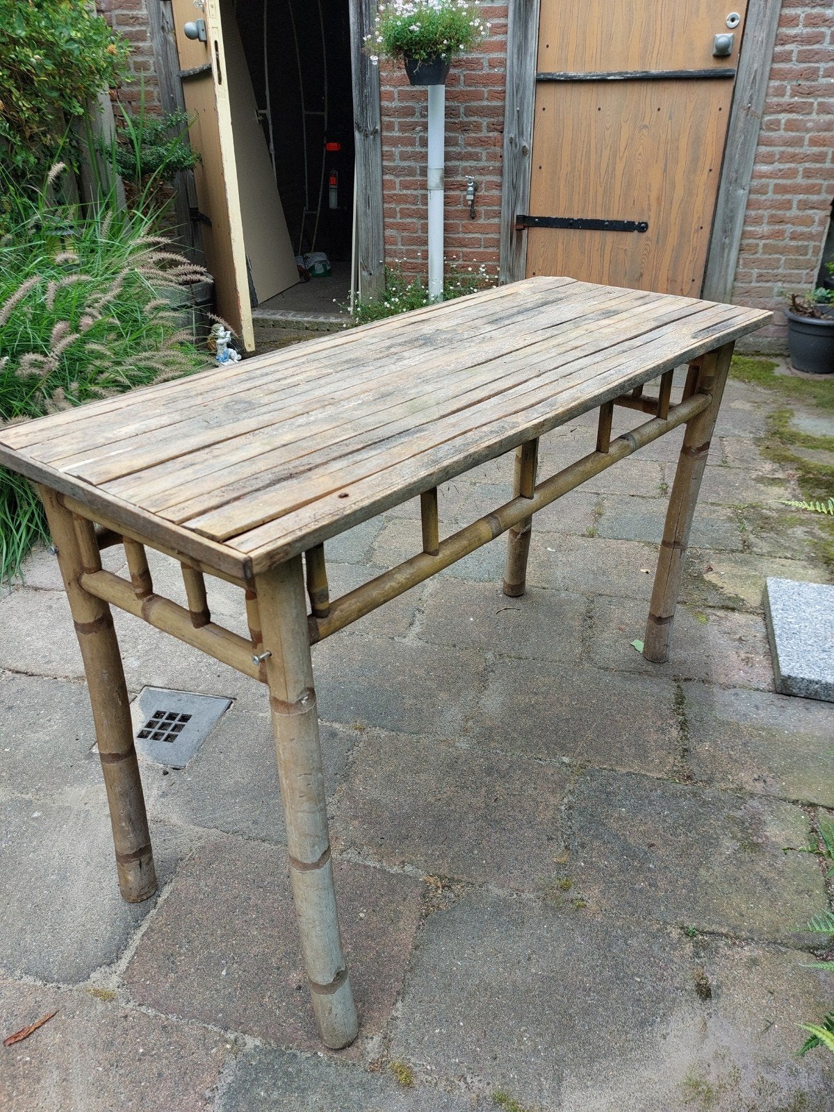 Gratis tuintafel bamboe, Tuin en Terras, Ophalen, Gebruikt, Rechthoekig, Hout