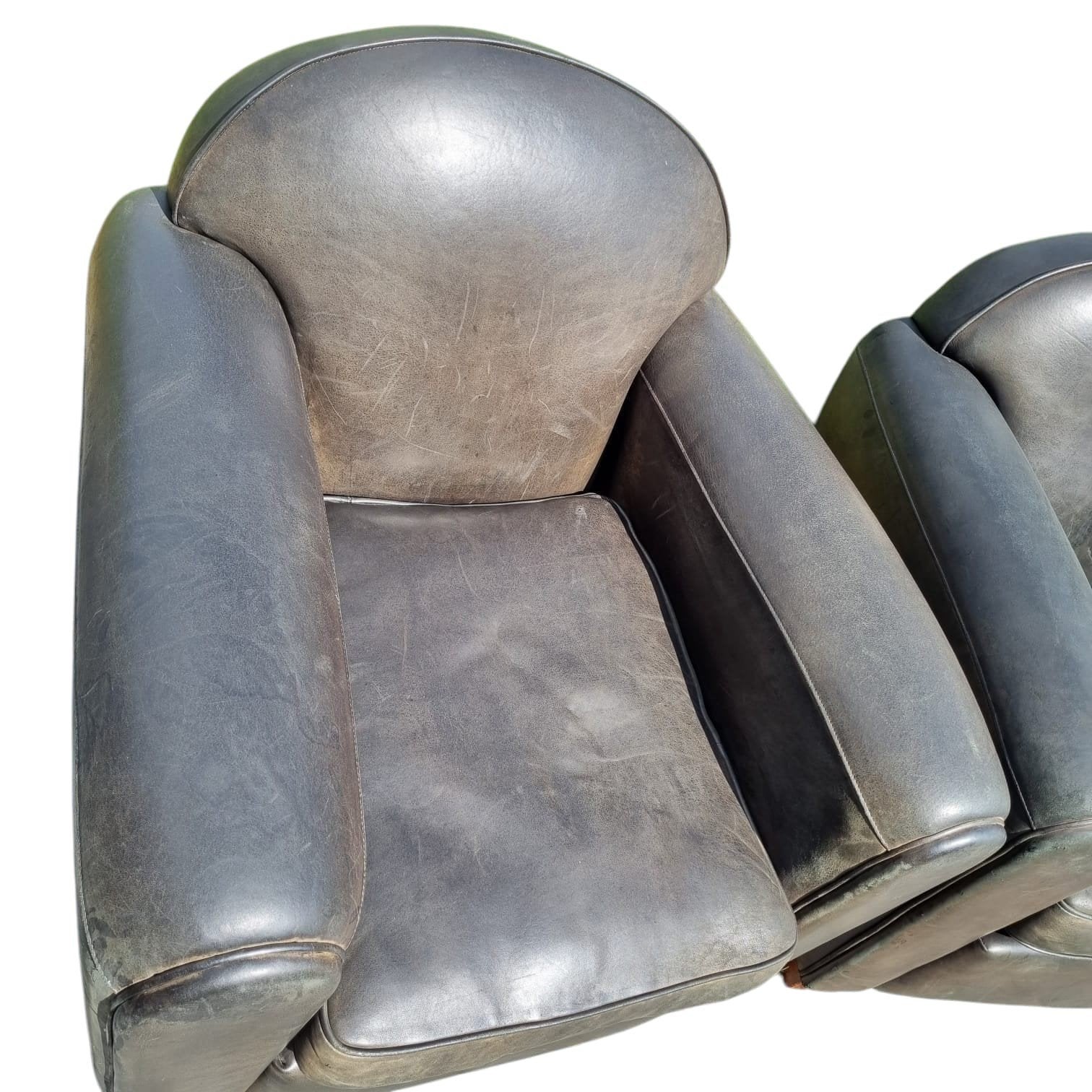 Set van 2 groene Vintage schapenleren fauteuils + BEZORGING, Gebruikt, Vintage, Clubfauteuil, Onbekend, Ophalen of Verzenden