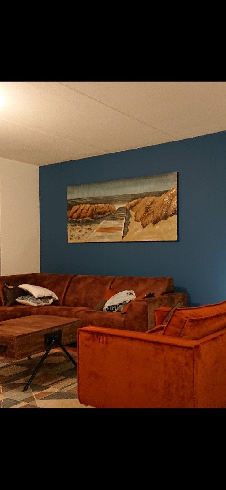 Modern schilderij: Zeegezicht met duinen en strand, Ophalen, Metaal, 3D-effect, Landschap