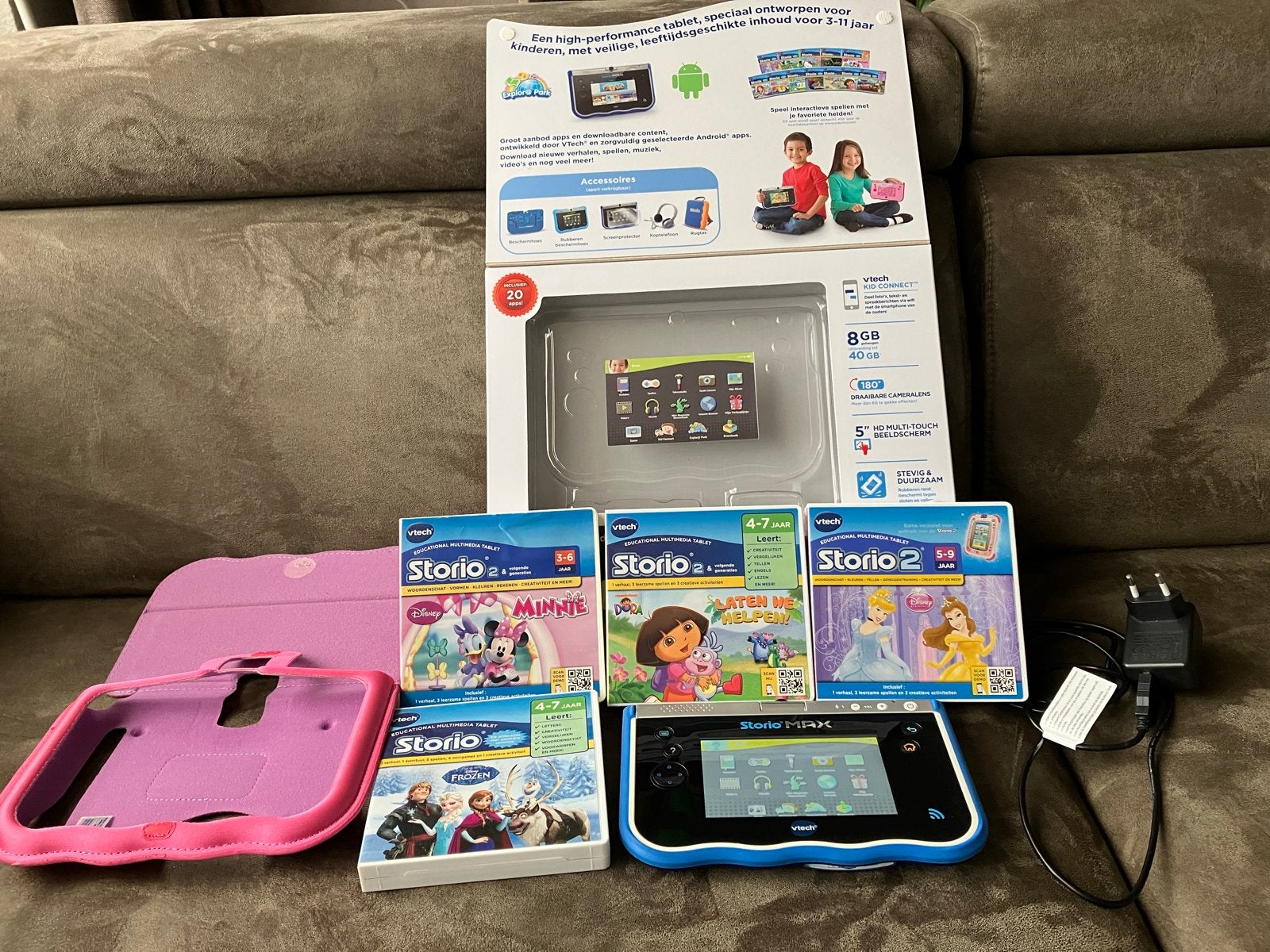 VTech Storio Max tablet met 4 spellen en hoes, Ophalen of Verzenden, Gebruikt, Taal en Lezen, Met geluid