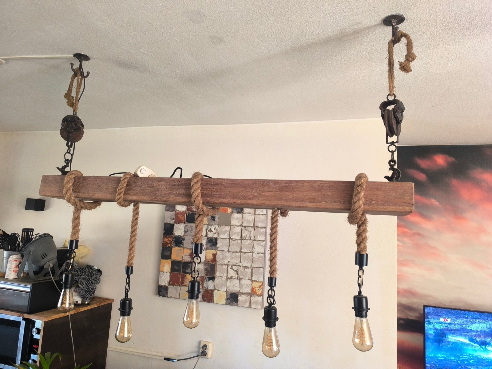 Unieke hanglamp one of a kind, Ophalen, E27 (groot), Zo goed als nieuw, Industriële