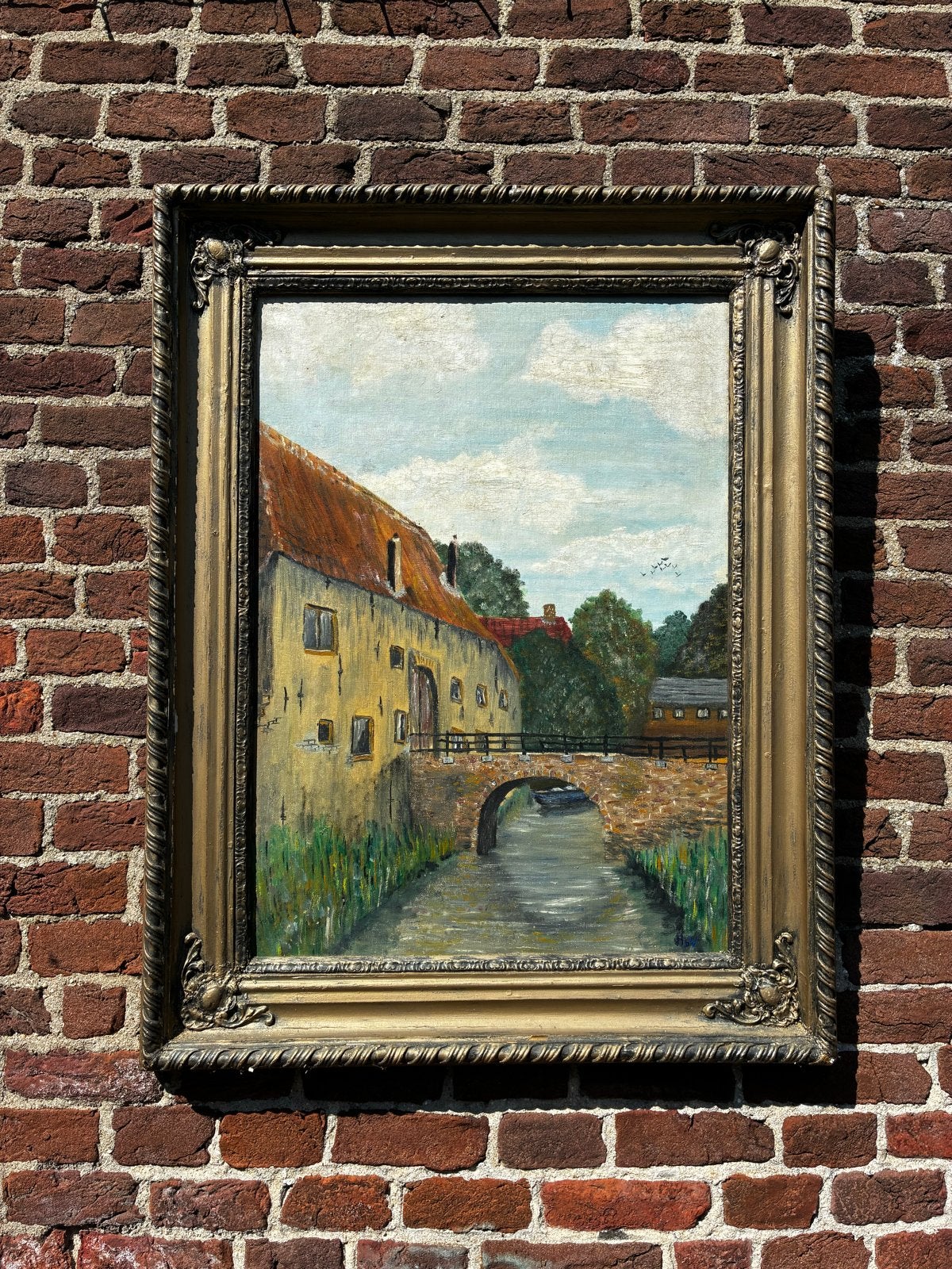 Schilderij Den Bosch Zuster van Orthenpoort met Binnendieze, Antiek en Kunst, Ophalen, Doek, Realistisch, Olieverf