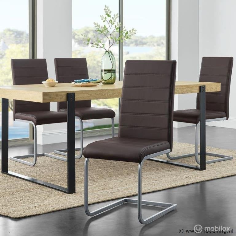 Online Veiling: Eetkamerstoelen 4-delig Vegas Bruin, Nieuw