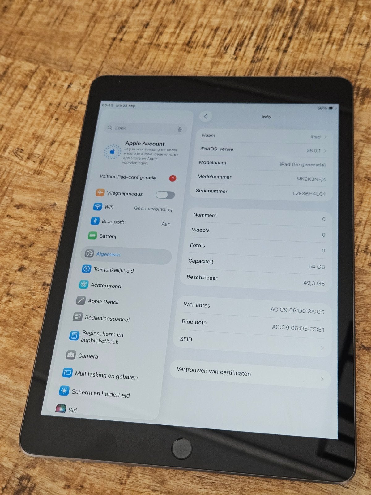 iPad 9e generatie 64GB nieuwstaat, Computers en Software, Apple iPad, Zo goed als nieuw, Wi-Fi, Ophalen