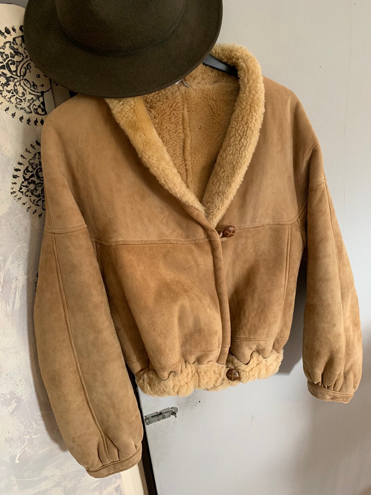 Vintage lammy bomberjack S M shearling cropped jas, Maat 38/40 (M), -, Beige, -