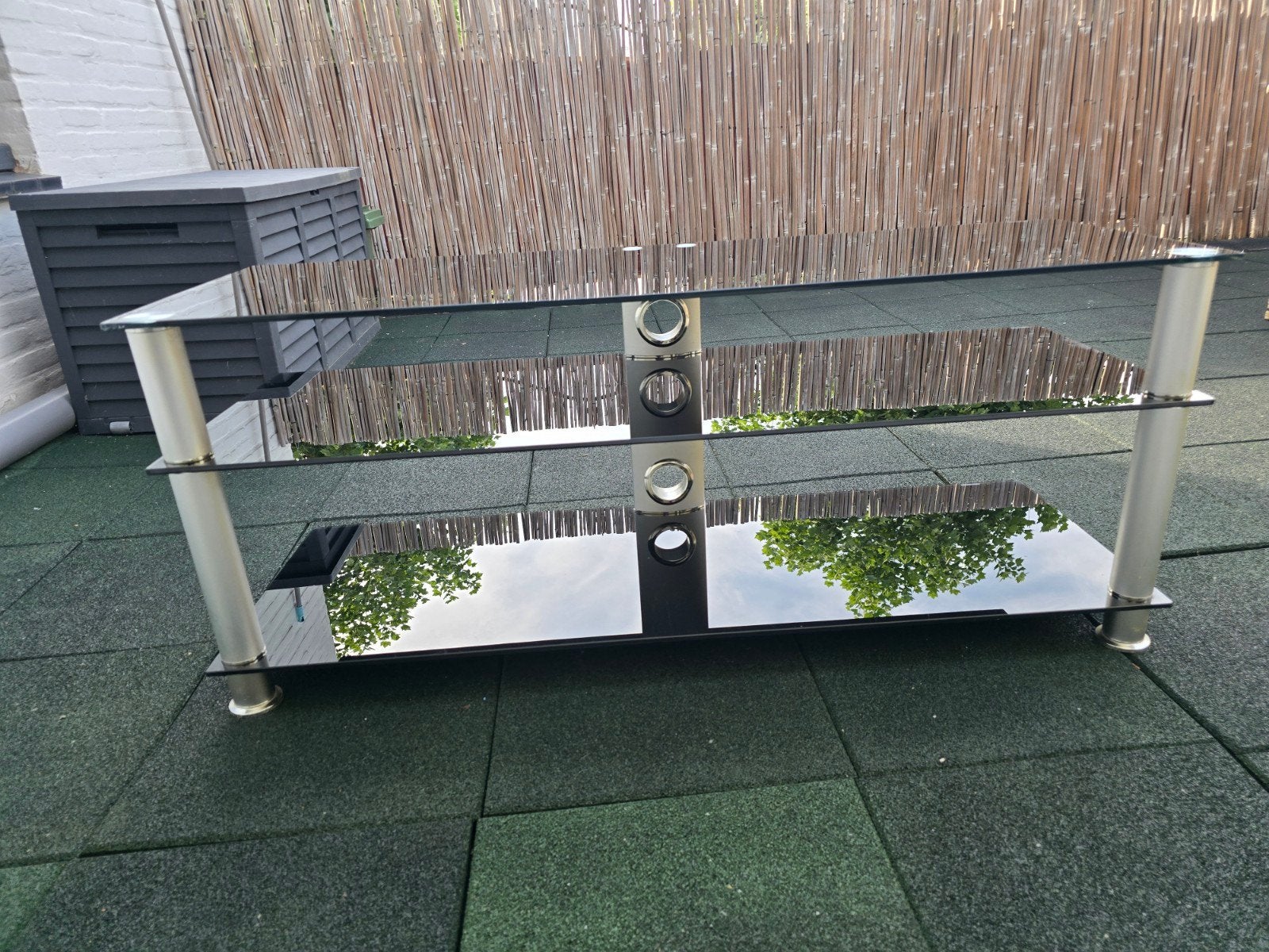 Glazen TV meubel van gehard glas - Gratis af te halen, Ophalen, Gebruikt, 100 tot 150 cm, Glas