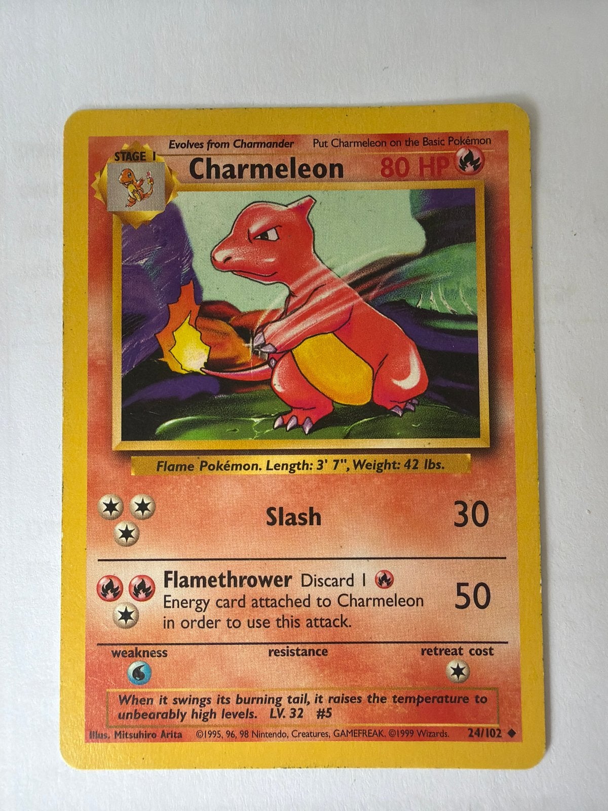 Charmeleon Pokémon Kaart (Base Set 24/102) - Vintage, Hobby en Vrije tijd, Verzamelkaartspellen | Pokémon, Gebruikt, Losse kaart