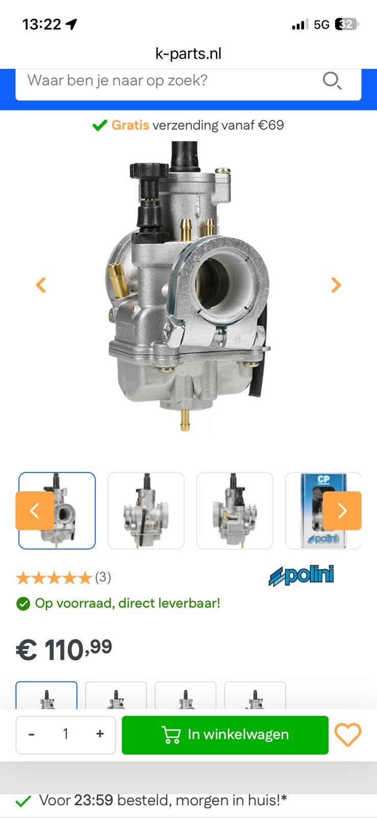 Polini cp 19mm carb nieuw, Ophalen, Zo goed als nieuw, Carburateur