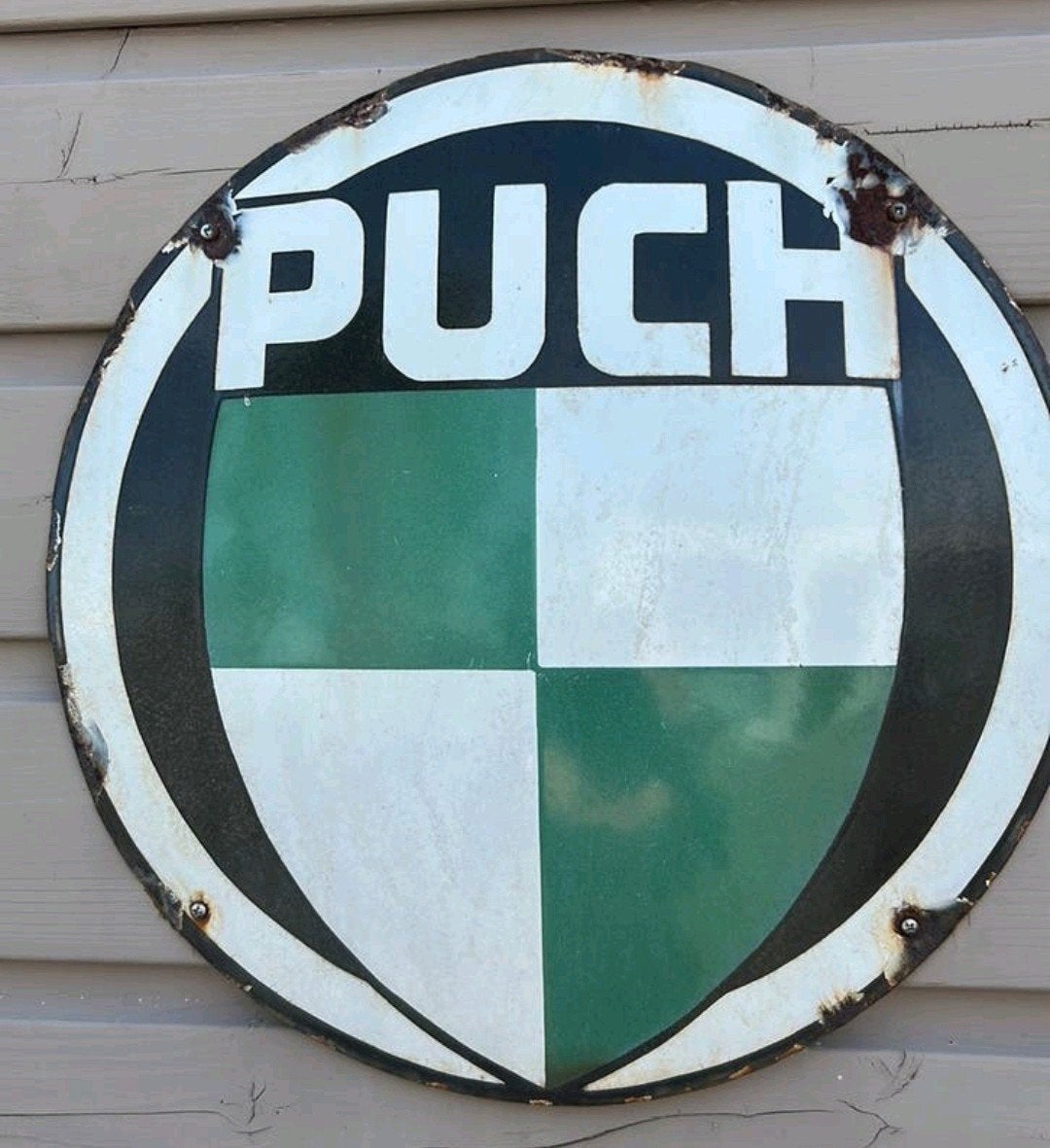Emaille bord PUCH, Ophalen of Verzenden, Gebruikt, Reclamebord