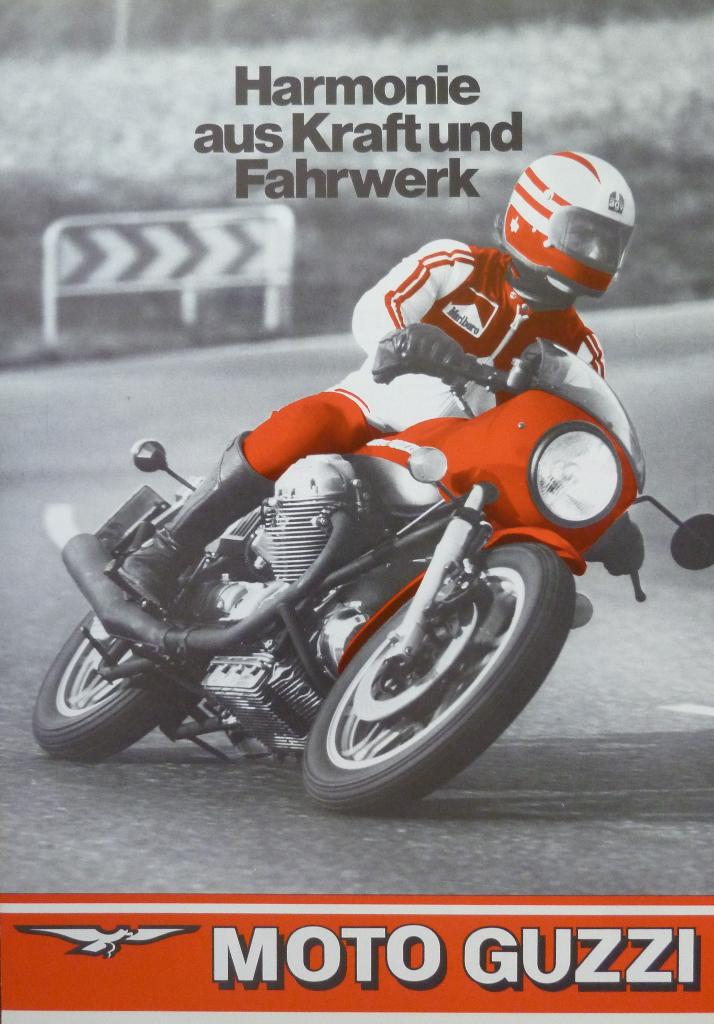Folder MOTO GUZZI Harmonie aus Kraft und Fahrwerk 1976, Motoren, Handleidingen en Instructieboekjes, Ophalen of Verzenden, Moto Guzzi