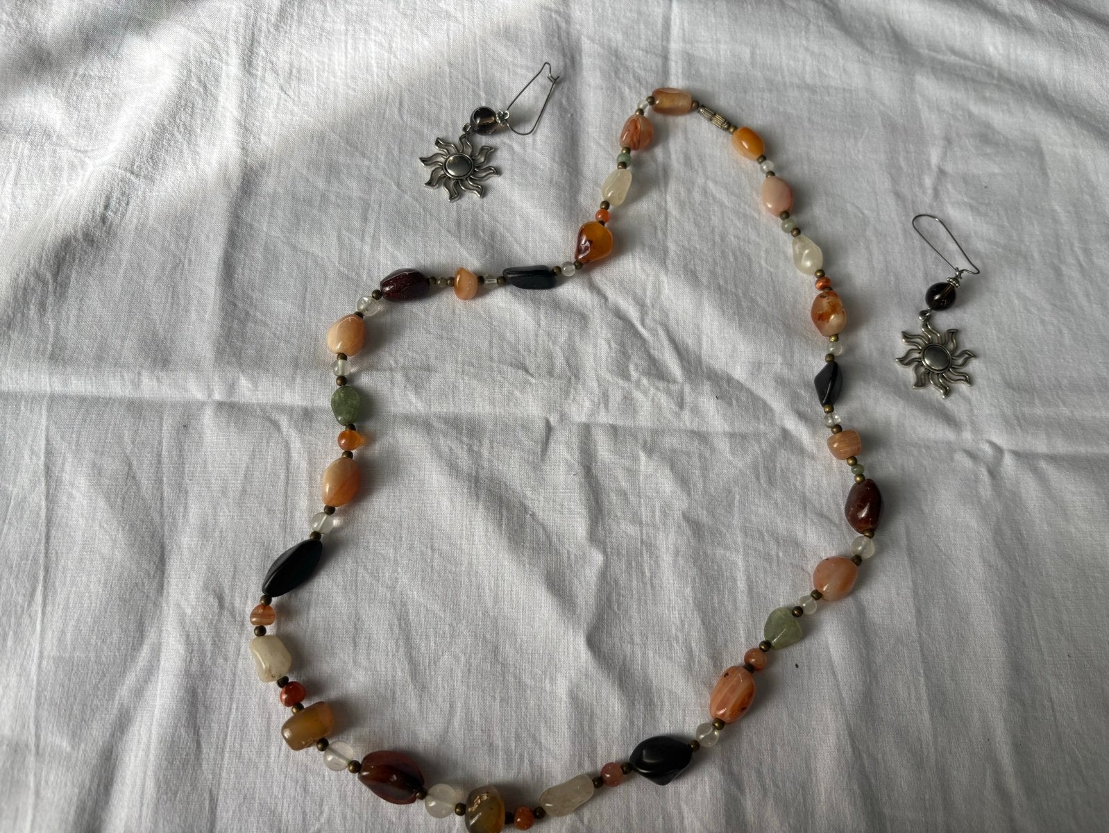 Vintage Edelstenen Ketting & Zonnetjes Oorbellen Rookkwarts, Gebruikt, Overige kleuren, Ophalen of Verzenden, Steen of Mineraal