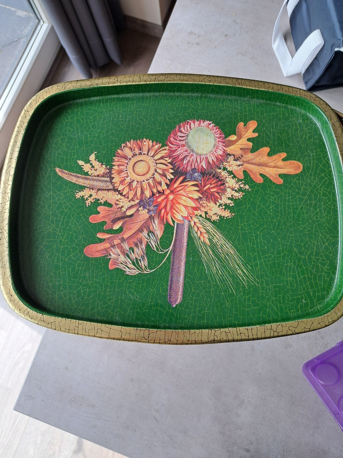 Vintage cote d'or Groene Blikken Trommel met Bloemmotief, Ophalen