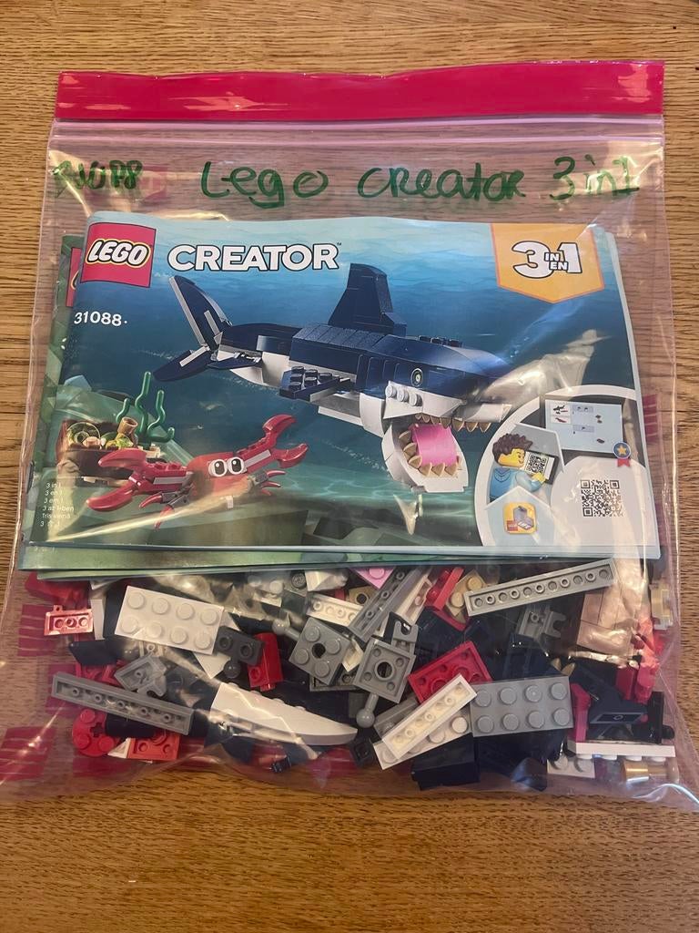 Lego Creator 3-in-1 Diepzeewezens (31088) - Haai, Inktvis, Gebruikt, Lego, Ophalen of Verzenden, Compleet