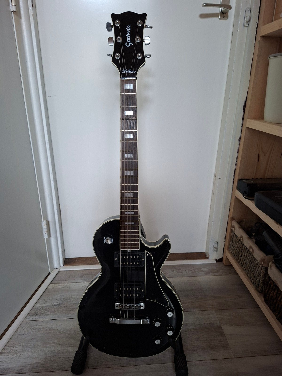 Godwin Deluxe elektrische gitaar, zwart, Muziek en Instrumenten, Ophalen, Gebruikt, Solid body, Overige merken