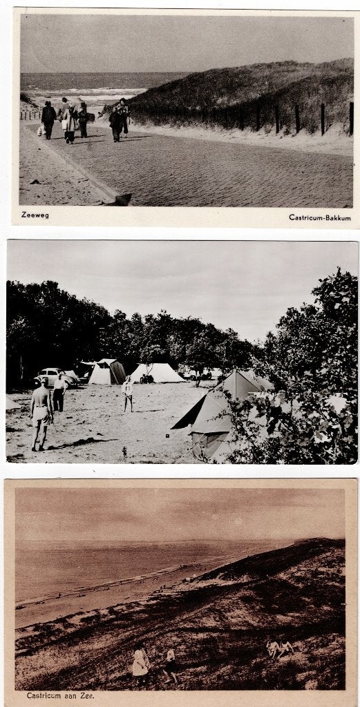 Partij van 3 x Castricum vanaf 1923. Strand, camping, Zeeweg, Ophalen of Verzenden, 1920 tot 1940, Gelopen, Noord-Holland
