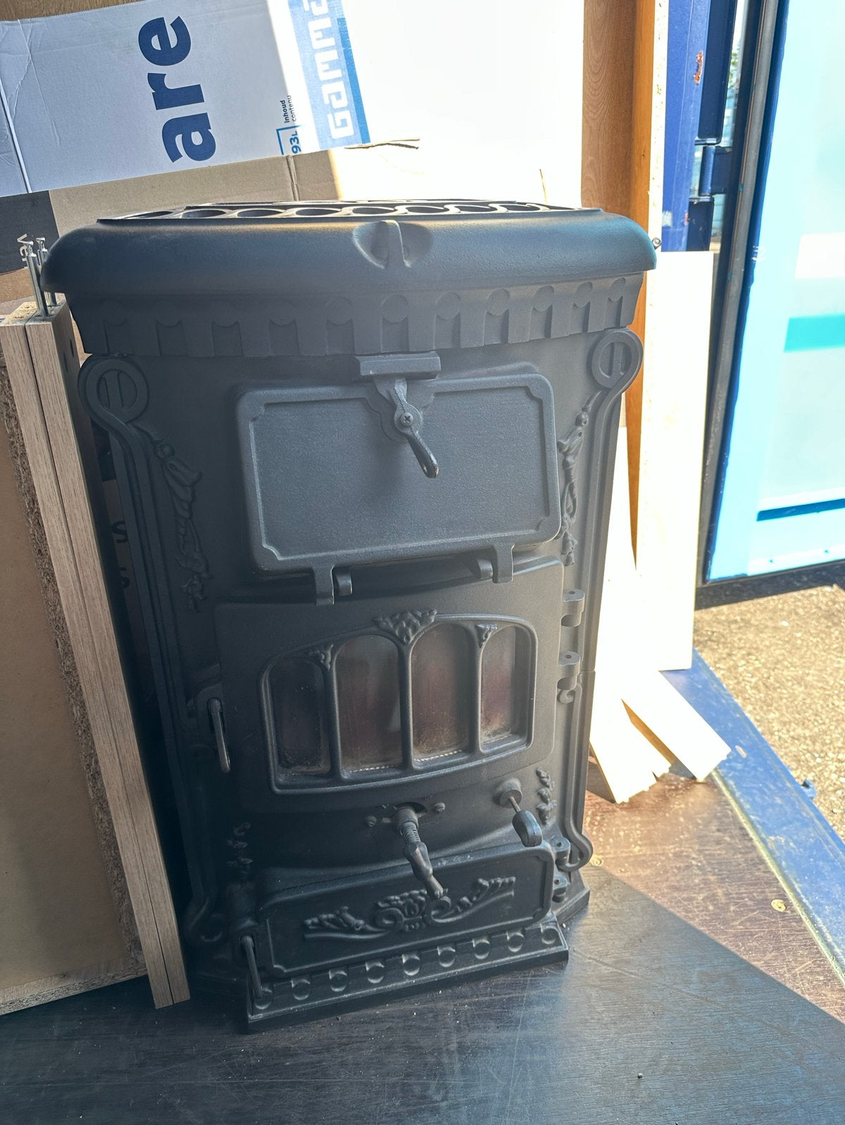 Antieke gietijzeren houtkachel - 75 cm hoog, Huis en Inrichting, Kachels, Ophalen, Gebruikt, Houtkachel, Vrijstaand