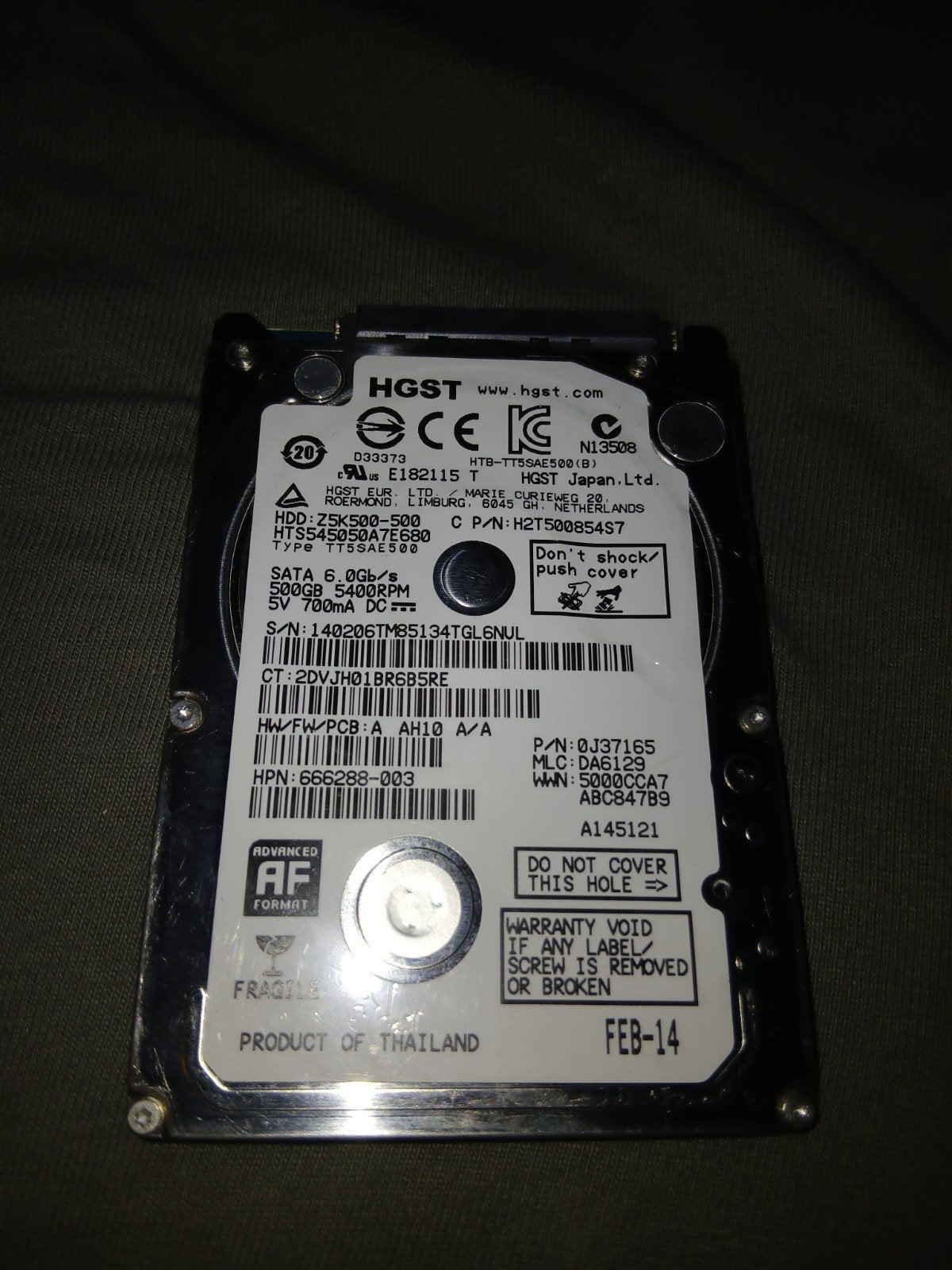 HGST HDD 500GB 2.5 inch SATA Harde Schijf met windows 10., Computers en Software, Ophalen of Verzenden