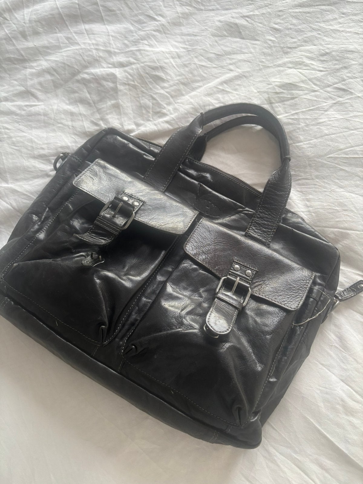 Tas zwart echt leer, Ophalen of Verzenden, Gebruikt