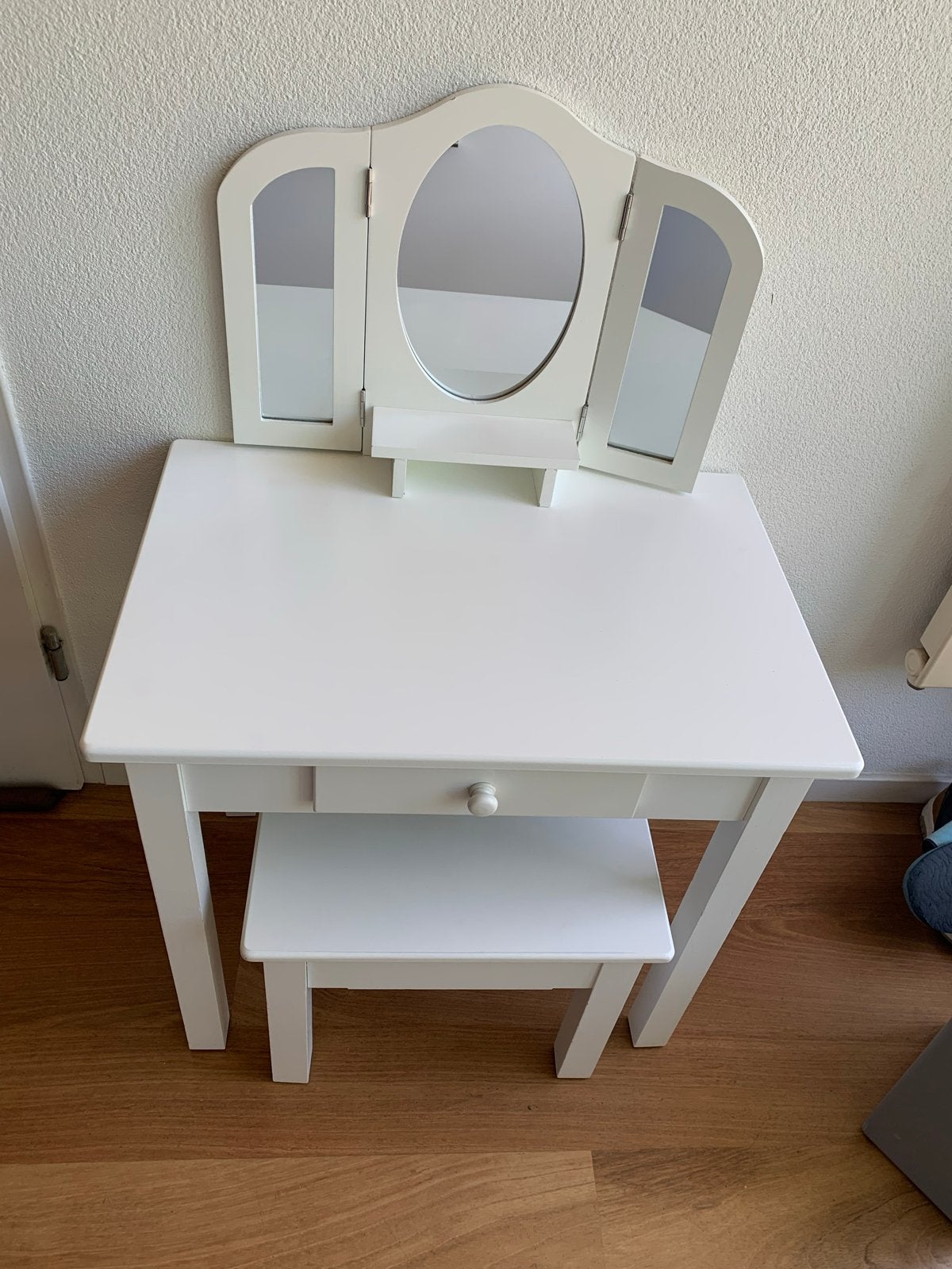 Witte kaptafel met spiegel en krukje, Ophalen, Gebruikt, Tafel(s) en Stoel(en)