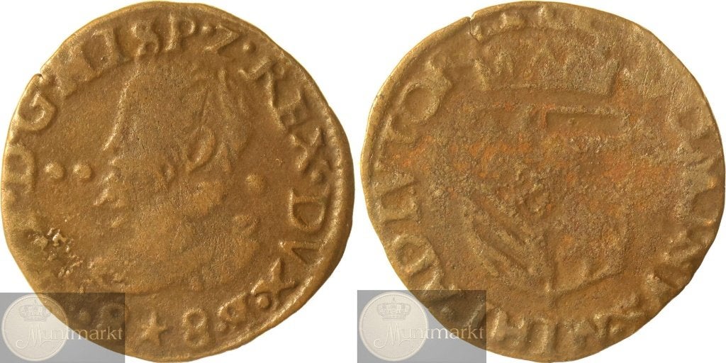 Maastricht - Hertogelijke Duit 1588 'Filips II', Postzegels en Munten, Munten | Nederland, Ophalen of Verzenden, Vóór koninkrijk