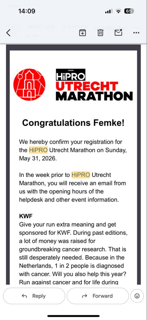 startbewijs halve marathon Utrecht HiPRO, Eén persoon